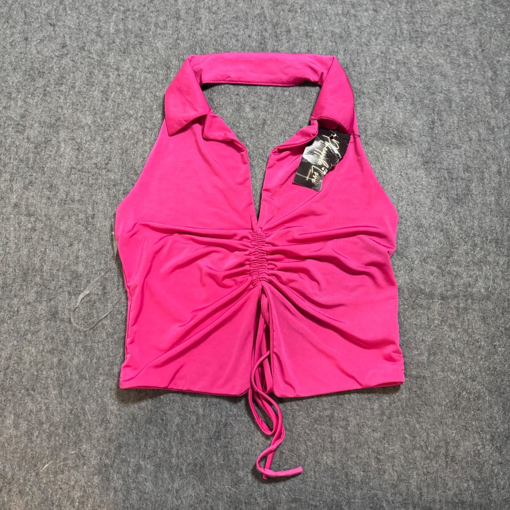 Pineapple Love Hot Pink Ruched Halter Top VTG Y2K Style Crop Top NWT Small